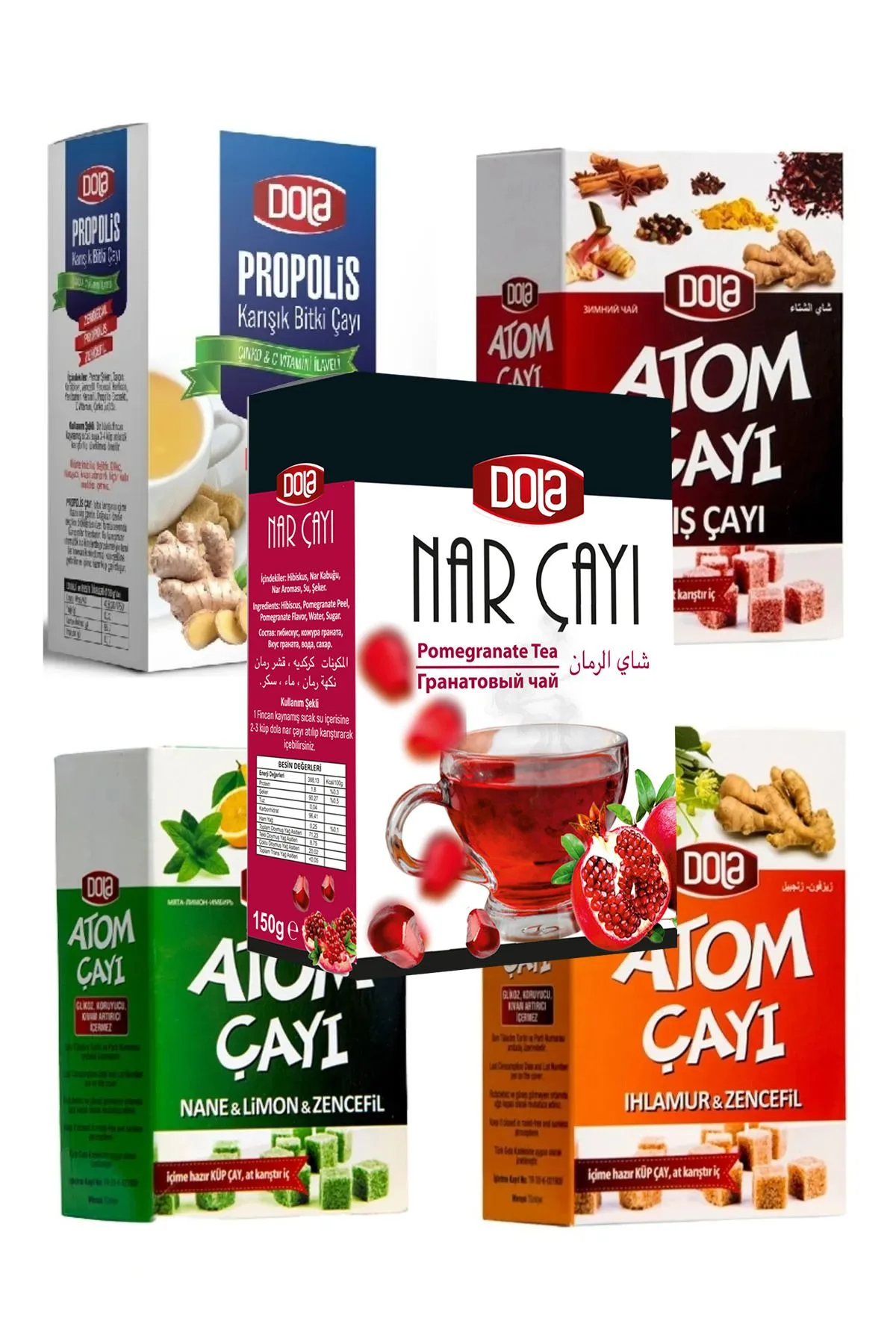 Atom Çayı 5'li Paket Kış Çayı-nane Limon-ıhlamur-Propolis Çayı ve Nar Çayı