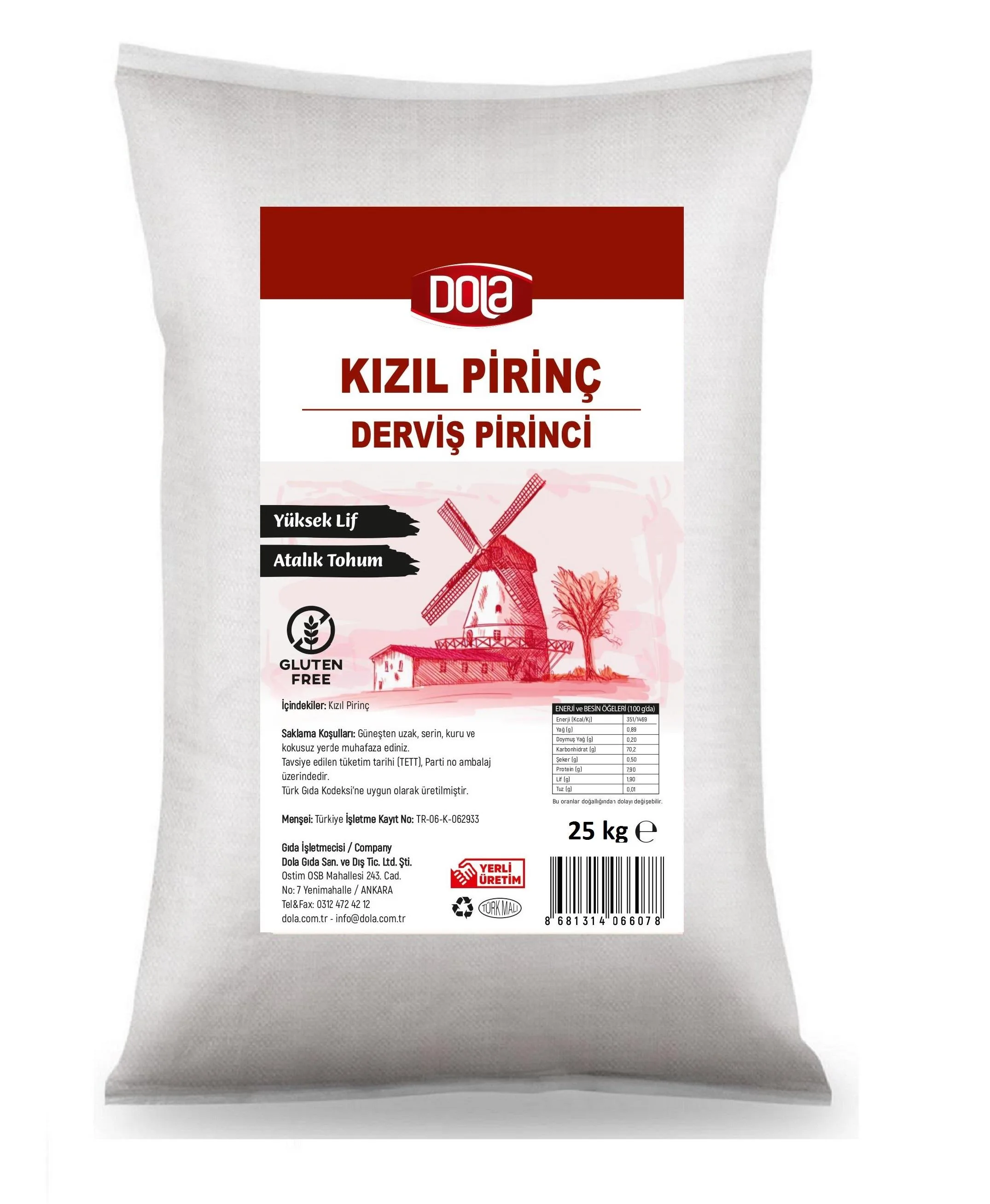 Dola Ata Tohum Derviş Pirinci Kızıl Pirinç 25 kg