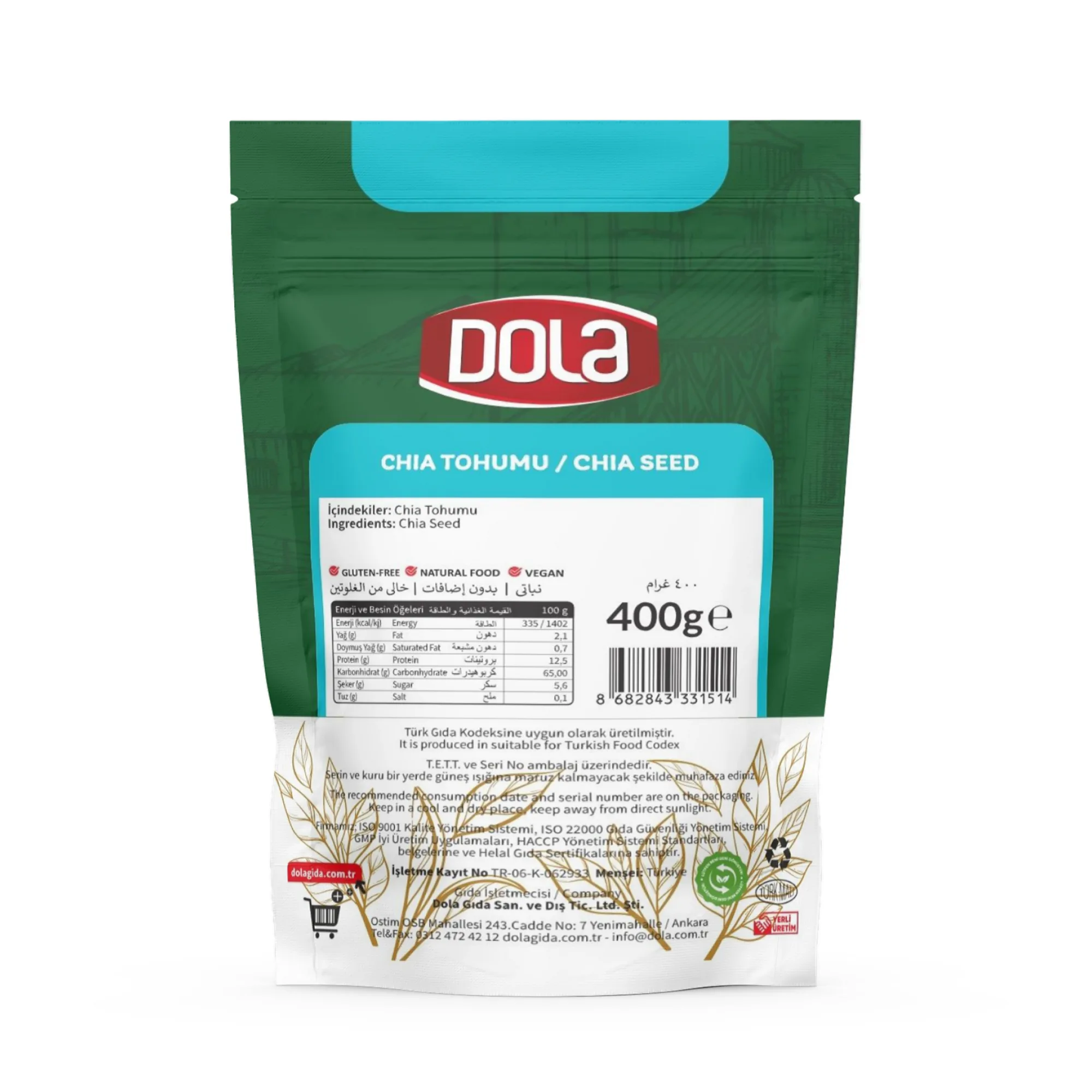 Dola Glutensiz Chia Tohumu 400 g 2 adet