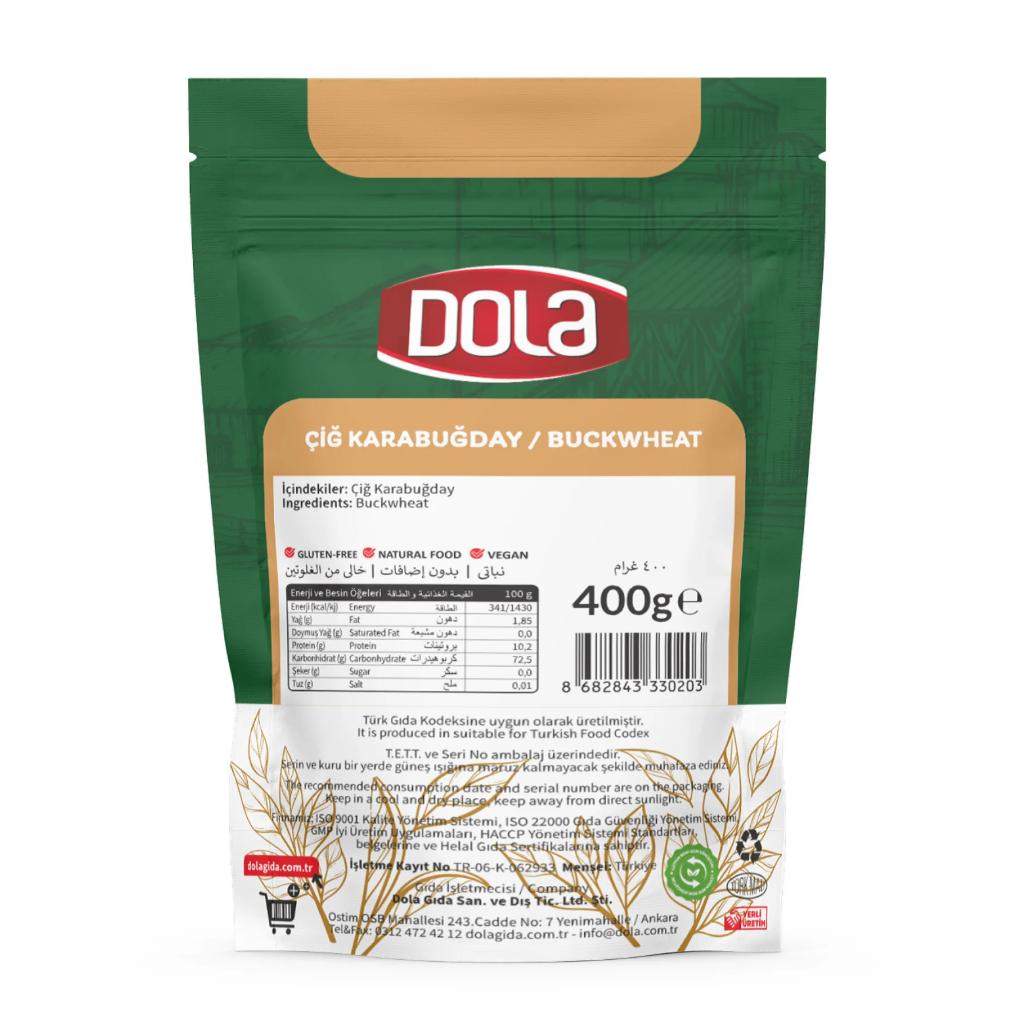 Dola Glutensiz Çiğ Karabuğday Tane 400 gr Greçka