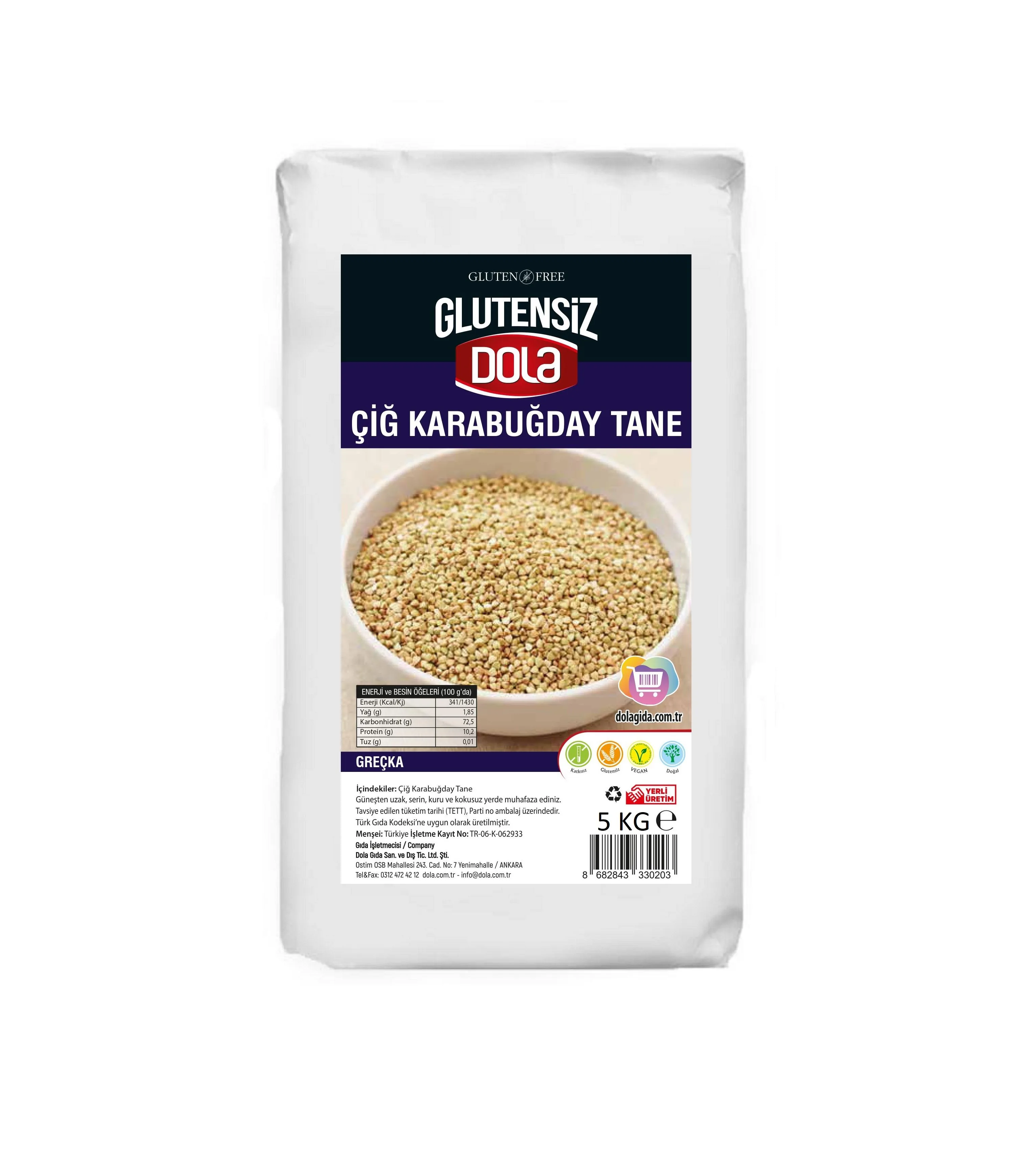 Dola Glutensiz Çiğ Karabuğday Tane 5 kg Greçka