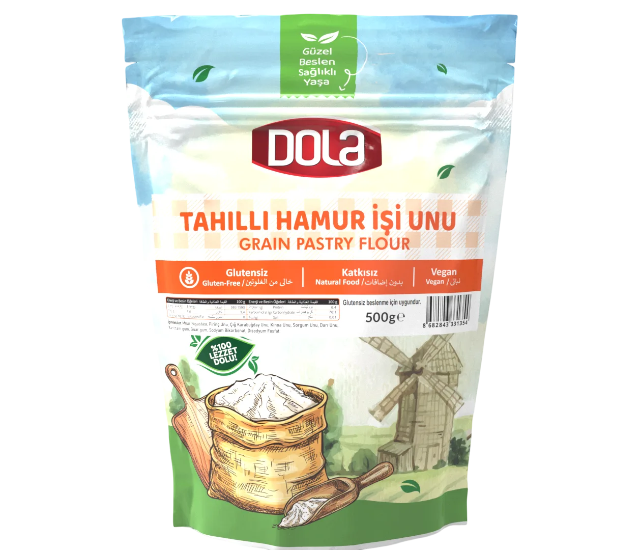 Dola Glutensiz Tahıllı Hamur İşi Unu 500 gr Karabuğdaylı Kinoalı Un Karışımı