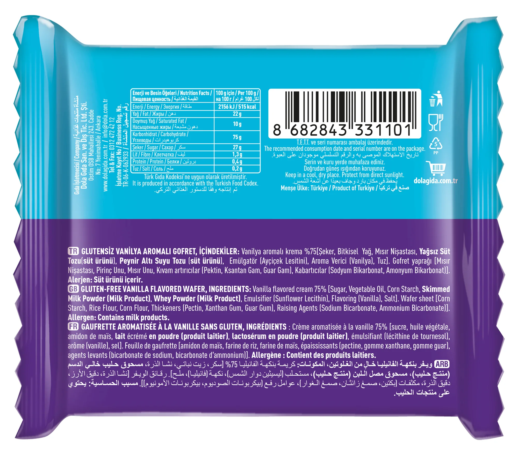 Dola Glutensiz Vanilyalı Gofret 100 gr Gluten Free